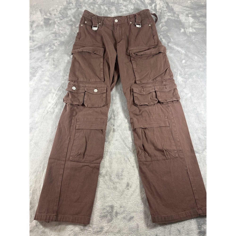 Harper & Ivy Brown Multi Pocket Cargo Pants Wide Leg Utility Trousers Small